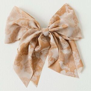 Free People Ethereal Dainty Rose Floral Twiggy Bow Barrette Neutral Tan Cream